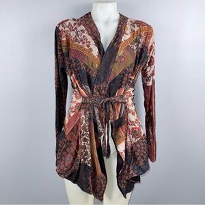 Desigual Wrap Cardigan Sweater Women’s L  Patterned Mesh Boho Maximalist